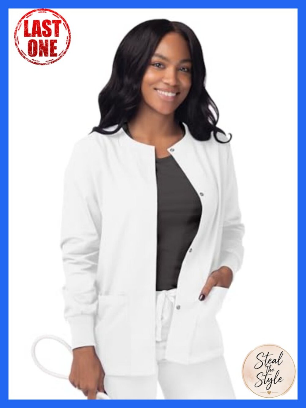 Women's Scrubs Warm-Up Jacket Snap Front Round Neck Medical Workwear